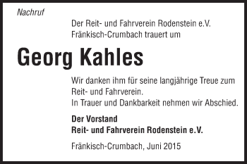 Traueranzeige von Georg Kahles von Odenwälder Echo