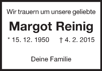 Traueranzeige von Margot Reinig von Echo-Zeitungen (Gesamtausgabe)