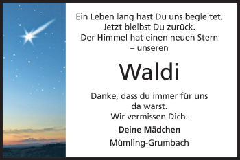 Traueranzeige von Waldi  von Odenwälder Echo