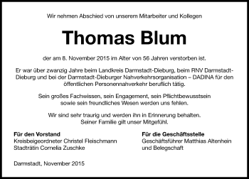 Traueranzeige von Thomas Blum von trauer.echo-online.de