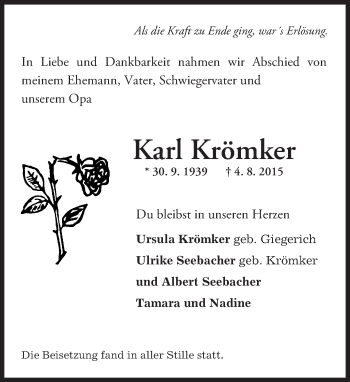 Traueranzeige von Karl Krömker von trauer.echo-online.de