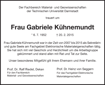 Traueranzeige von Gabriele Kühnemundt von Echo-Zeitungen (Gesamtausgabe)