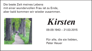 Traueranzeige von Kirsten  von Echo-Zeitungen (Gesamtausgabe)