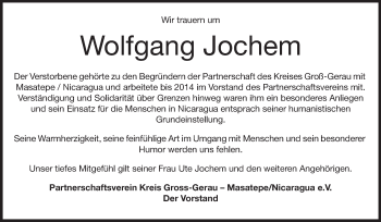 Traueranzeige von Wolfgang Jochem von Rüsselsheimer Echo, Groß-Gerauer-Echo, Ried Echo