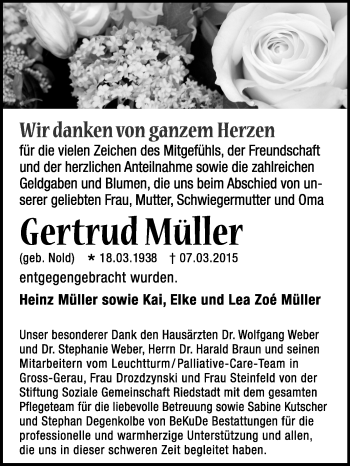 Traueranzeige von Gertrud Müller von Rüsselsheimer Echo, Groß-Gerauer-Echo, Ried Echo