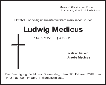 Traueranzeige von Ludwig Medicus von Rüsselsheimer Echo, Groß-Gerauer-Echo, Ried Echo