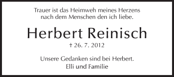 Traueranzeige von Herbert Reinisch von Darmstädter Echo, Odenwälder Echo, Rüsselsheimer Echo, Groß-Gerauer-Echo, Ried Echo