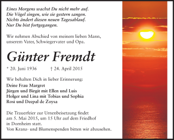 Traueranzeige von Günter Fremdt von Rüsselsheimer Echo, Groß-Gerauer-Echo, Ried Echo