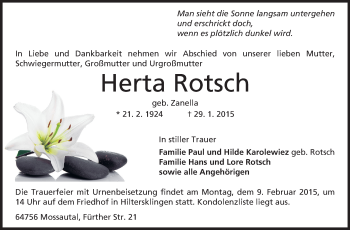 Traueranzeige von Herta Rotsch von Odenwälder Echo