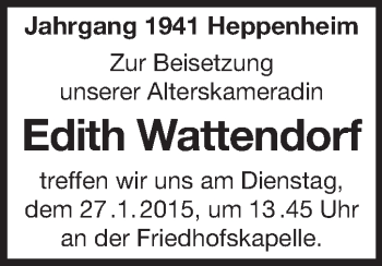 Traueranzeige von Edith Wattendorf von Starkenburger Echo