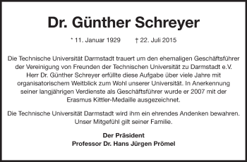 Traueranzeige von Günther Schreyer von Echo-Zeitungen (Gesamtausgabe)