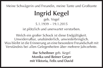 Traueranzeige von Ingrid Kegel von Echo-Zeitungen (Gesamtausgabe)