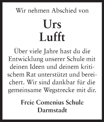 Traueranzeige von Urs Lufft von Echo-Zeitungen (Gesamtausgabe)
