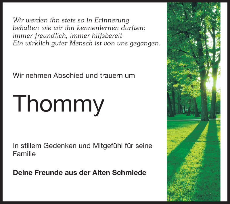  Traueranzeige für Thommy  vom 28.03.2015 aus Odenwälder Echo