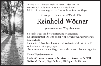 Traueranzeige von Reinhold Wörner von Odenwälder Echo