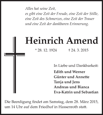 Traueranzeige von Heinrich Amend von Echo-Zeitungen (Gesamtausgabe)