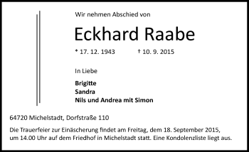 Traueranzeige von Eckhard Raabe von trauer.echo-online.de