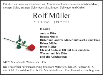 Traueranzeige von Rolf Müller von Odenwälder Echo