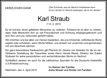 Traueranzeige von Karl Straub von Odenwälder Echo