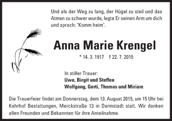 Traueranzeige von Anna Marie Krengel von trauer.echo-online.de