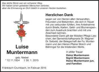 Traueranzeige von Luise Muntermann von Echo-Zeitungen (Gesamtausgabe)