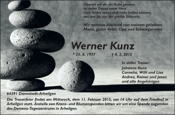 Traueranzeige von Werner Kunz von Echo-Zeitungen (Gesamtausgabe)