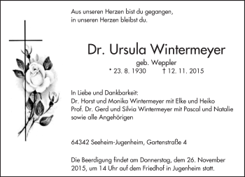 Traueranzeige von Ursula Wintermeyer von trauer.echo-online.de