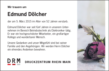 Traueranzeige von Edmund Dölcher von Echo-Zeitungen (Gesamtausgabe)