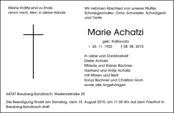 Traueranzeige von Marie Achatzi von trauer.echo-online.de