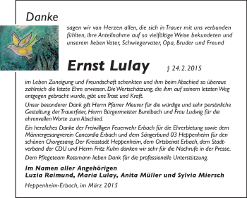 Traueranzeige von Ernst Lulay von Starkenburger Echo