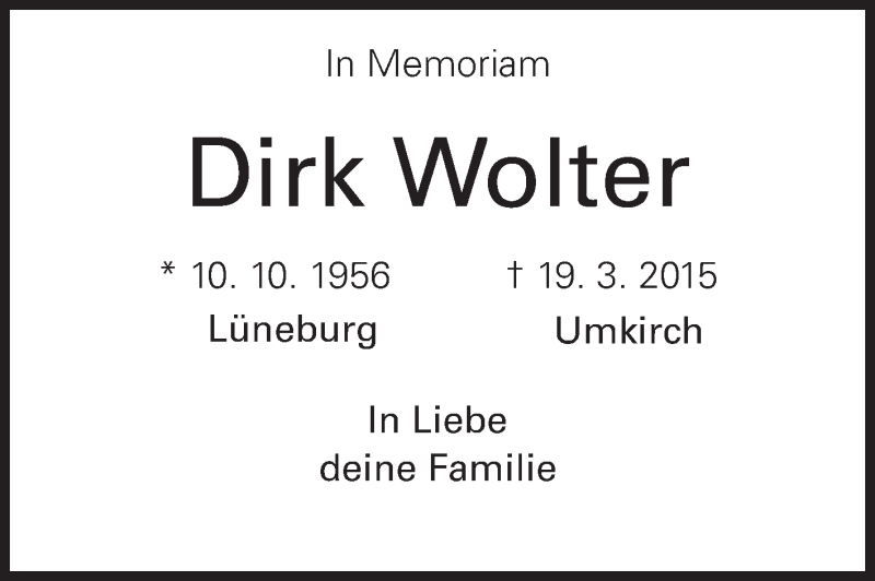  Traueranzeige für Dirk Wolter vom 11.04.2015 aus Echo-Zeitungen (Gesamtausgabe)