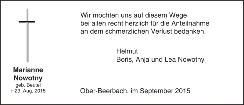  Traueranzeige für Marianne Novotny vom 12.09.2015 aus trauer.echo-online.de