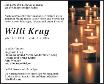 Traueranzeige von Willi Krug von Echo-Zeitungen (Gesamtausgabe)