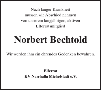 Traueranzeige von Norbert Bechtold von Odenwälder Echo