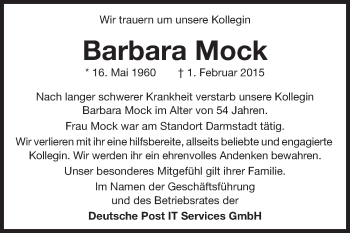 Traueranzeige von Barbara Mock von Echo-Zeitungen (Gesamtausgabe)