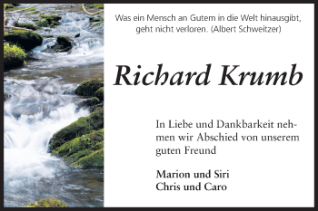 Traueranzeige von Richard Krumb von Rüsselsheimer Echo, Groß-Gerauer-Echo, Ried Echo