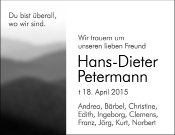 Traueranzeige von Peterma nn von Echo-Zeitungen (Gesamtausgabe)