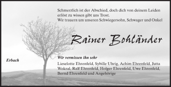 Traueranzeige von Rainer Bohländer von Odenwälder Echo