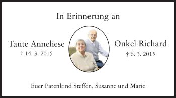 Traueranzeige von Anneliese und Richard Wischnewski von Echo-Zeitungen (Gesamtausgabe)