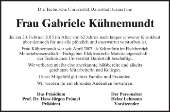 Traueranzeige von Gabriele Kühnemundt von Echo-Zeitungen (Gesamtausgabe)