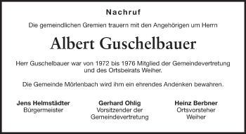 Traueranzeige von Albert Guschelbauer von Starkenburger Echo