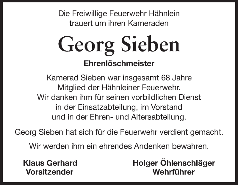  Traueranzeige für Georg Sieben vom 27.06.2015 aus Echo-Zeitungen (Gesamtausgabe)