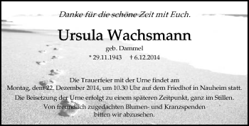 Traueranzeige von Ursula Wachsmann von Rüsselsheimer Echo, Groß-Gerauer-Echo, Ried Echo
