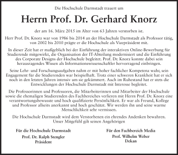 Traueranzeige von Gerhard Knorz von Echo-Zeitungen (Gesamtausgabe)