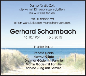 Traueranzeige von Gerhard Schambach von Echo-Zeitungen (Gesamtausgabe)