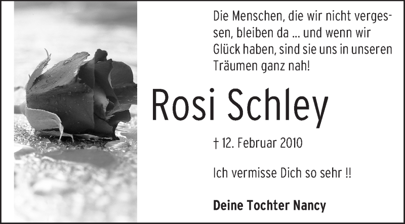  Traueranzeige für Rosi Schley vom 12.02.2015 aus Rüsselsheimer Echo, Groß-Gerauer-Echo, Ried Echo