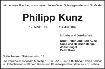 Traueranzeige von Philipp Kunz von Echo-Zeitungen (Gesamtausgabe)