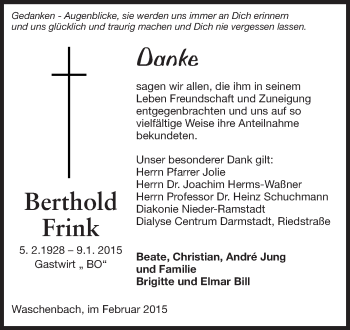 Traueranzeige von Berthold Frink von Echo-Zeitungen (Gesamtausgabe)