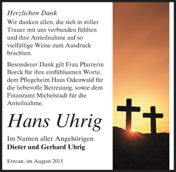 Traueranzeige von Hans Uhrig von trauer.echo-online.de