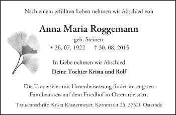 Traueranzeige von Anna Maria Roggemann von trauer.echo-online.de